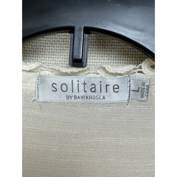 Solitaire Women's Top Blouse Sz L Off White Semi Shear 3/4 Sleeves Embroidered - Picture 11 of 12